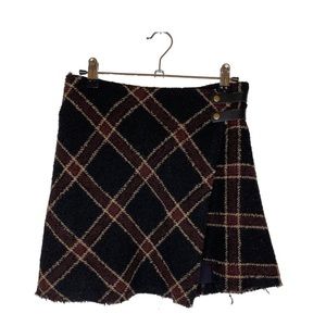 NWT Urban Outfitters Plaid Black Motif Wool Blend Wrap Skirt, S